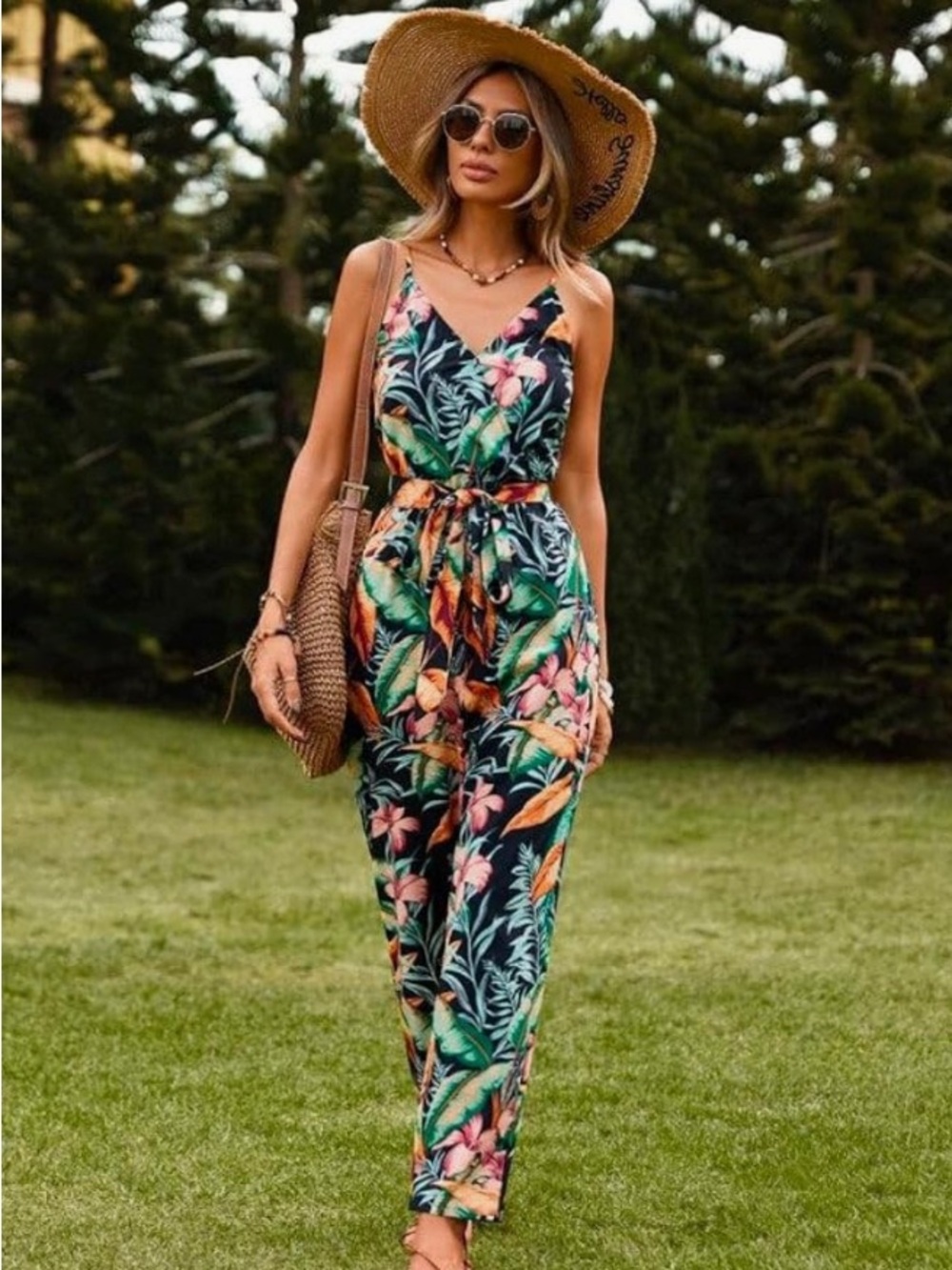 Tropical print jumpsuit cotton breezy fit